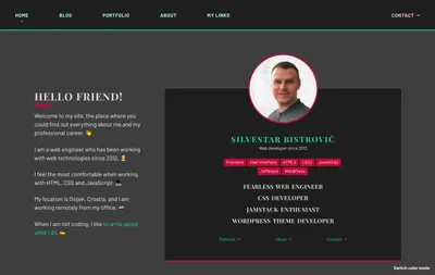Screenshot of the redesigned site - the dark mode