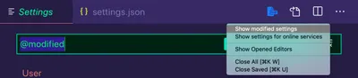 Screenshot of modified VS Code Settings window.